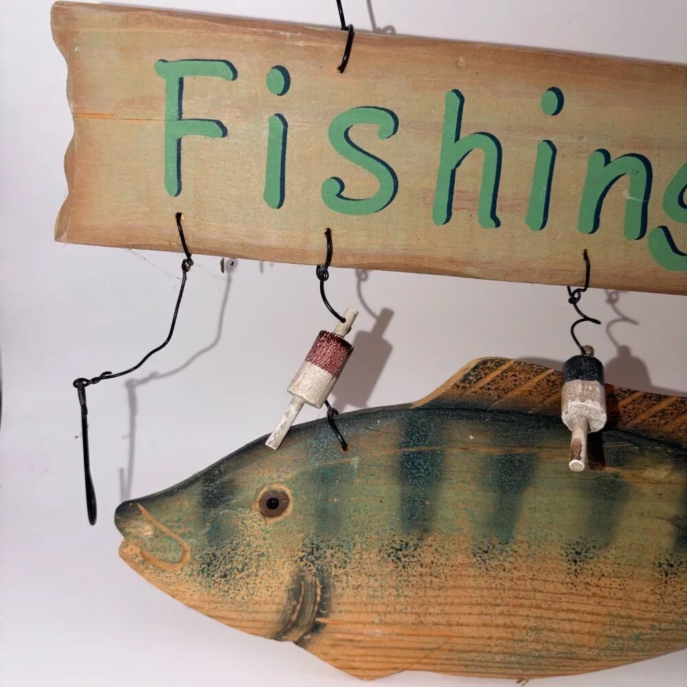 FISHING IS FUN Wooden Wall Sign | Nautical Fish Decor | Rustic Coastal Hanging